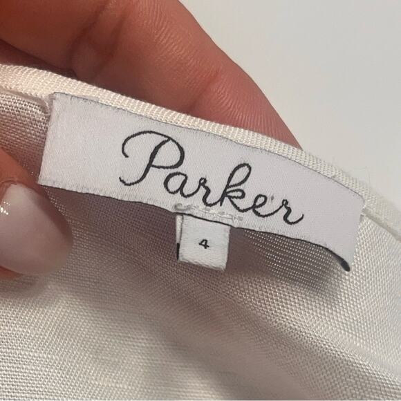 NEW Parker White Linen Puff Sleeve Mini Dress Size 4 - Picture 6 of 10